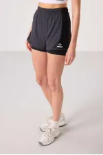 Tommylife Toptan Polyester Gizli Cep Fermuarlı Standart Kalıp Kadın İçi Taytlı Şort - 91015 Antrasit