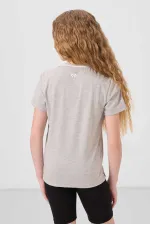 Tommylife Toptan Pamuklu O Yaka Oversize Fit Baskılı Kız Çocuk T Shirt 75177 Gri Melanj