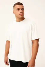 Tommylife Toptan Beyaz Baskılı O Yaka Rahat Form Battal Büyük Beden Erkek T-Shirt - 88472