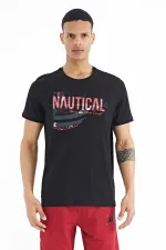 Tommylife Wholesale Black Standard Fit Crew Neck Men's T-Shirt with Text Print - 88171
