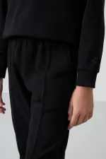 Tommylife Toptan 3-9 Yaş O Yaka Oversize Kız Çocuk Eşofman Takımı 75145 Siyah