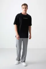 Tommylife Toptan O Yaka Oversize Baskılı Erkek T-Shirt 88358 Siyah