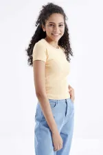 Tommylife Wholesale Orange Basic Short Sleeve Crew Neck Women's T-Shirt - 97202