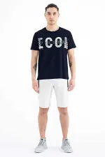 Tommylife Toptan Lacivert Yazı Baskı Detaylı O Yaka Standart Kalıp Erkek T-Shirt - 88187