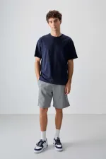 Tommylife Toptan O Yaka Oversize Basic Erkek T-Shirt 88353 Lacivert