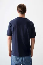 Tommylife Toptan O Yaka Oversize Baskılı Erkek T-Shirt 88356 Lacivert