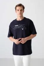 Tommylife Wholesale Crew Neck Oversize Printed Men's T-Shirt 88326 Navy Blue