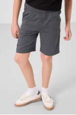 Ensemble short chino garçon Tommylife en coton tissé léger et extensible, coupe oversize, noir et gris, référence 11277