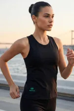 Débardeur de sport noir Tommylife pour femme, coupe standard, dos croisé - 97296