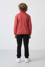 Tommylife Toptan 7-15 Yaş Dik Yaka Erkek Çocuk Eşofman Takımı 11256 Kiremit - Siyah