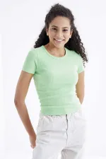 Tommylife Wholesale Pistachio Green Basic Short Sleeve Crew Neck Women's T-Shirt - 97202