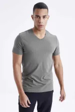 T-shirt basique Tommylife pour homme, col V, coupe standard, référence 87912 Çağla (vente en gros)