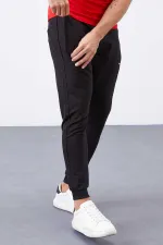 Tommylife Toptan Siyah Fermuar Cepli Dar Kalıp Jogger Erkek Eşofman Alt - 84343