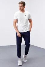 Tommylife Toptan İndigo Fermuar Cepli Dar Kalıp Jogger Erkek Eşofman Alt - 84343