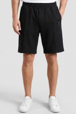 Tommylife Toptan Siyah Oversize Fit Basic Ön Dikiş Detaylı Erkek Şort - 81283