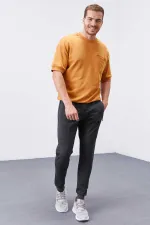 Tommylife Toptan Antrasit Melanj Fermuar Cepli Dar Kalıp Jogger Erkek Eşofman Alt - 84343