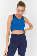 Tommylife Toptan Turkuaz Basic Sıfır Kol Dar Kalıp U Yaka Kadın Crop Top Atlet - 97162