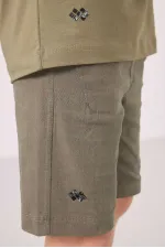 Tommylife Toptan Pamuklu Oversize Fit Dokuma Hafif Esnek Chino Erkek Çocuk Şort Takım 11277 Koyu Bej-Camel