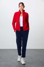 Ensemble de survêtement en polaire Tommylife Wholesale pour femme, coupe classique, col montant, taille oversize, rouge et marine (réf. 95339).