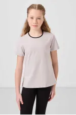 Tommylife Toptan Pamuklu O Yaka Standart Fit Basic İspanyol Paça Kız Çocuk Tayt Takım 75192 Taş Siyah