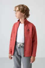 Tommylife Toptan Garson Boy Dik Yaka Standart Kalıp Basic Erkek Çocuk Sweatshirt 11245 Kiremit