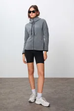 Sweat-shirt polaire à capuche zippé Tommylife Wholesale pour femme, coupe standard, gris chiné 97287