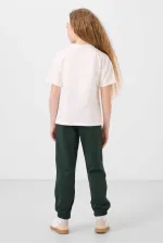 Ensemble de survêtement Tommylife Wholesale pour filles, col rond imprimé, ourlet élastiqué, coupe standard, réf. 75186, écru et vert pin