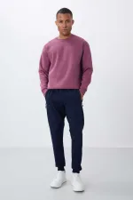 Tommylife Toptan İndigo Fermuar Cepli Standart Kalıp Jogger Erkek Eşofman Alt - 84651