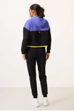 Ensemble de survêtement Tommylife Wholesale noir à capuche et blocs de couleur pour femme - 95327