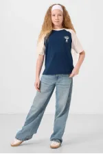 Tommylife Wholesale Crew Neck Cotton Printed Oversize Fit Girls' T-Shirt 75179 Parliament