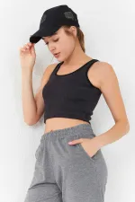 Tommylife Wholesale Smoked Basic Sleeveless Slim Fit U-Neck Women's Crop Top Tank Top - 97160