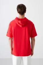 Tommylife Wholesale Hooded Oversize Basic Men's T-Shirt 88352 Fiesta