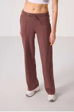 Tommylife Toptan Yumuşak Dokulu Cepli Ön Dikiş Detaylı Kadın Palazzo Pantolon - 94670 Kahverengi