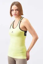 Tommylife Toptan Limon Kolsuz Arka Yazı Detaylı Standart Kalıp Kadın Spor Atlet - 97096