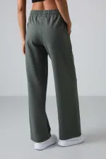 Tommylife Wholesale Comfortable Fit Wide Leg Women's Sweatpants 94567 Khaki