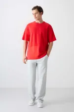 Tommylife Wholesale Crew Neck Oversize Basic Men's T-Shirt 88337 Fiesta
