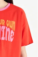 Tommylife Toptan Fiesta Renkli Yazı Baskılı O Yaka Oversize  Kısa Kollu Kız Çocuk T-Shirt - 75111