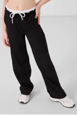 Ensemble de survêtement palazzo Tommylife Wholesale pour filles, col rond, imprimé, jambes larges, coupe standard, blanc et noir, référence 75171