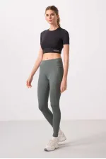 Tommylife Toptan Polyester Esnek Standart Fit Performans Kadın Tayt - 94667 Haki