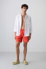 Tommylife Toptan Oranj Belden Lastikli Standart Kalıp Erkek Deniz Şortu - 81237