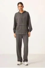 Survêtement tunique à capuche surdimensionné pour femme, texture douce, vente en gros Tommylife - 95348 Gris foncé