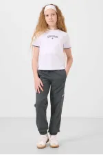 Tommylife Wholesale Crew Neck Printed Elasticated Hem Cargo Pocket Girls' Tracksuit Set 75173 White Khaki