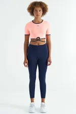 Leggings pour femmes Tommylife, taille haute, coupe slim, imprimé logo indigo - 94627