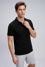 T-shirt polo noir Tommylife Wholesale pour homme, coupe confortable, texture douce - 88496