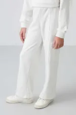 Tommylife Toptan 7-15 Yaş Dik Yaka Standart Kalıp Kız Çocuk Eşofman Takımı 75159 Ekru