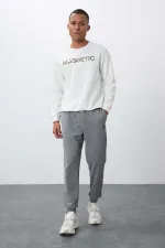 Tommylife Toptan Gri Melanj Klasik Cepli Standart Kalıp Manşetli Erkek Eşofman Alt - 84652