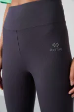 Tommylife Toptan Antrasit Yüksek Bel Toparlayıcı Slim Fit Dar Paça Kadın Tayt - 94011