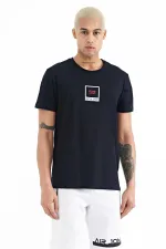 Tommylife Wholesale Adney Crew Neck Standard Fit Printed Men's T-Shirt 88230 Navy Blue