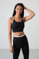 Tommylife Toptan Yüksek Bel Dar Paça Kadın Büstiyer Tayt Takım 95333 Siyah