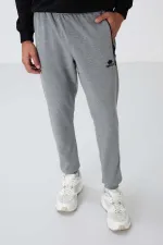 Tommylife Toptan Gri Melanj Fermuar Cepli Standart Kalıp Jogger Erkek Eşofman Alt - 84651